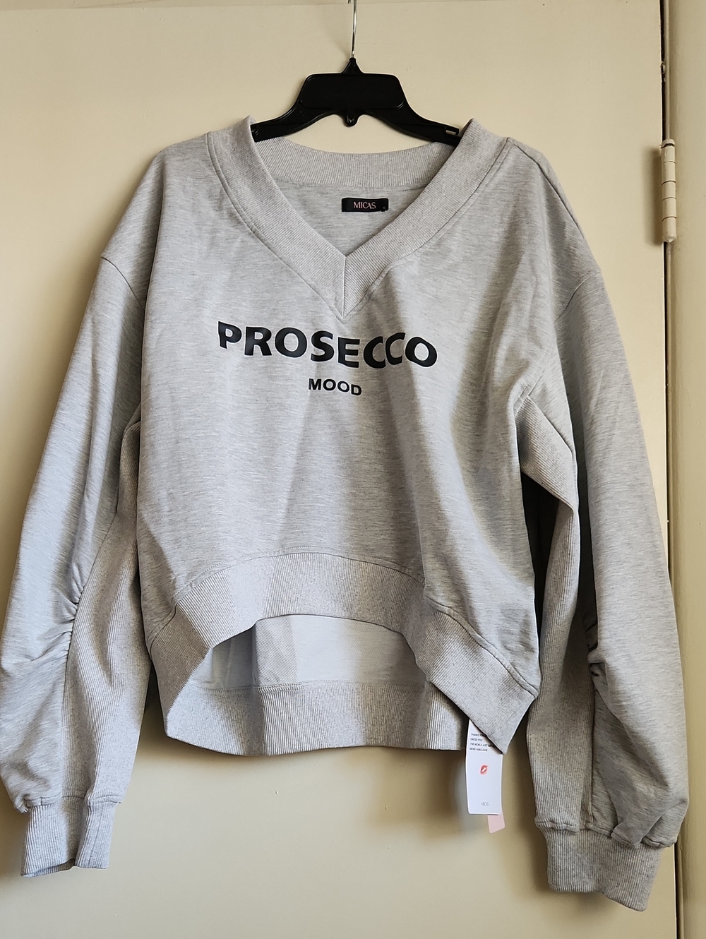 NWT Micas PROSECCO Mood Grey High-Low  Sweatshirt Large L